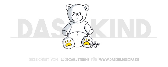 Ein Teddy sitzt vor dem Schriftzug "Das Kind". War er möglicherweise der Randale, der das auf die Wand gesprüht hat? Ach nein, hier geht es mehr um das Kind, als um den Teddy. Aber warum ist dann ein Teddy zu sehen und nicht das Kind?
