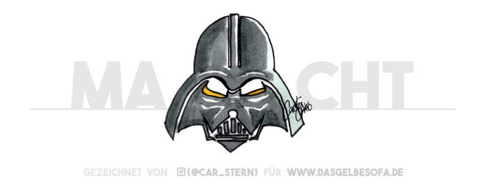 Darth Vader hat Macht. Eine Macht von unvorstellbarer Größe. Deshalb sieht man auch seinen Helm auf diesem Bild vor dem Schriftzug "Macht". Und um seine Boshaftigkeit zu unterstreichen sind seine Augenringe gelb. Also die Augenringe von seinem Helm. Man sieht ja nur seinen Helm. Er ist wirklich böse. Und mächtig. Vor allem mächtig. Deshalb steht ja auch das Wort "Macht" im Hintergrund. Ich sollte Bildbeschreiber werden!